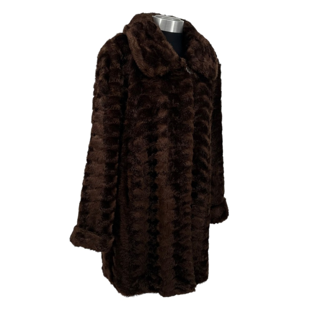 Vintage Dennis Basso Brown Faux Fur Coat Lapel Collar Winter Womens size M‎ - Picture 8 of 16